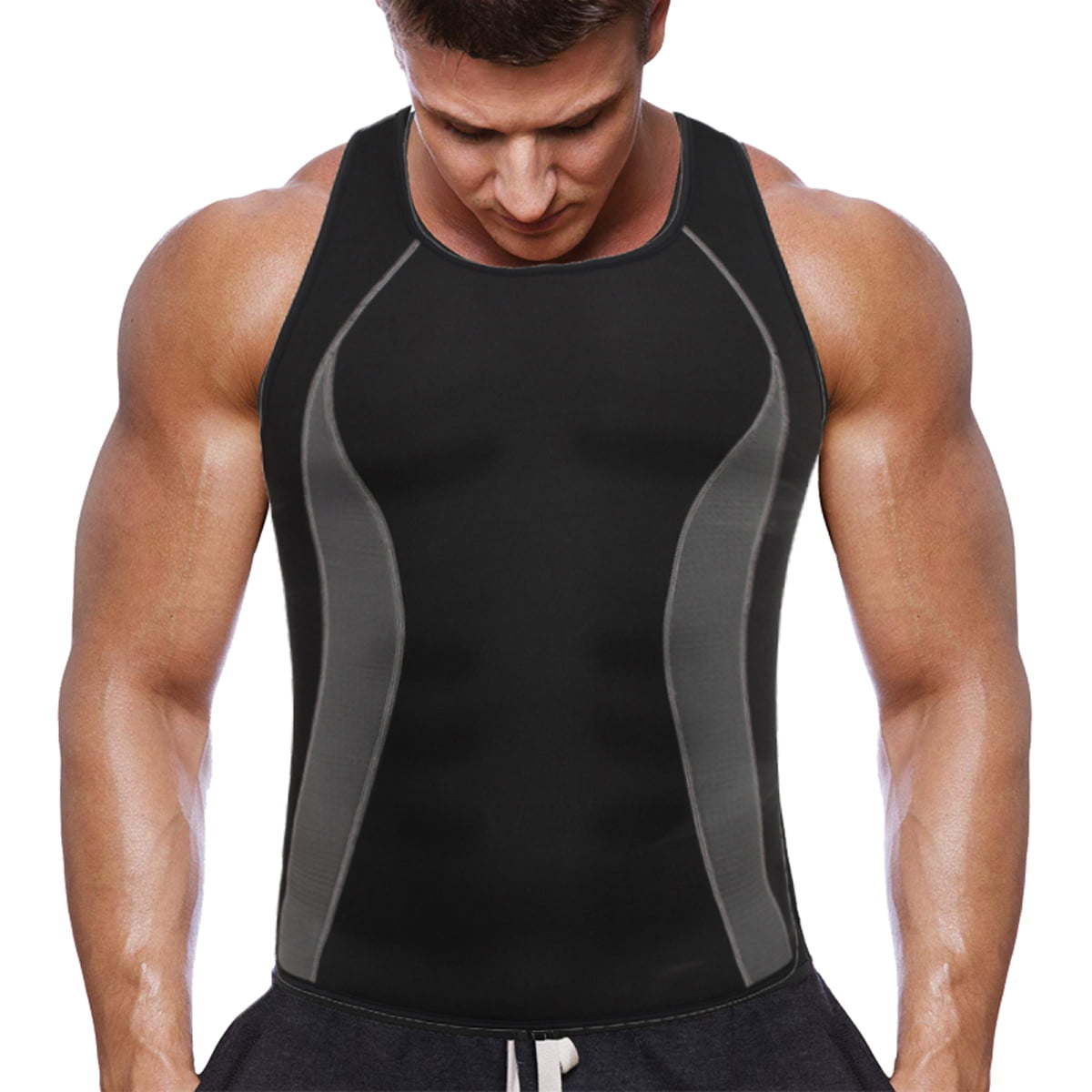 BY：Men Waist Trainer Vest Sauna Sweat Body Shaper Tank Top Slim Trimmer Shirt S