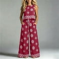 thumbnail image 4 of TEAJOPSUU Womens 2 Piece Boho Floral Sets Loose Sleeveless Crew Neck Tank Tops Wide Leg Drawstring Waist Pants with Pockets Macthing Outfits Red, 4 of 5