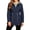 Navy, variant on Solid Color Drawstring Waist Windbreaker for Women, Lightweight Hooded Zip-Up Rain Jacket with Striped Lining - Casual Outdoor Trench Coat Black L