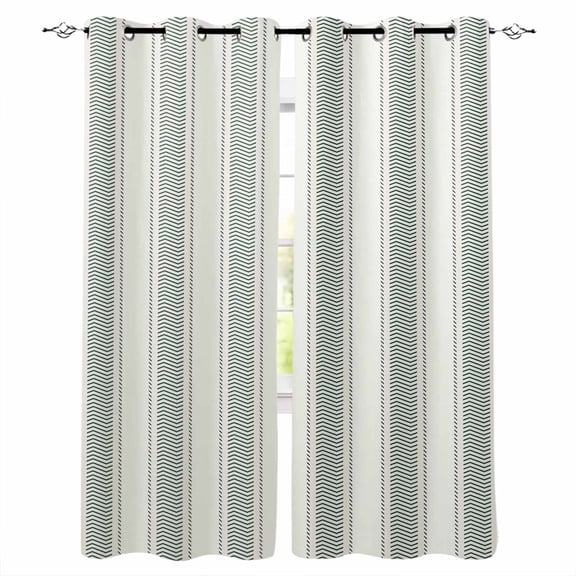 Fsddascl Green Stripe Blackout Curtains for Bedroom/Living Room, Thermal Insulated Kitchen Curtains, Modern Farmhouse Geometric Striped Grommet Darkening Window Treatment Drapes 52"x84"x2
