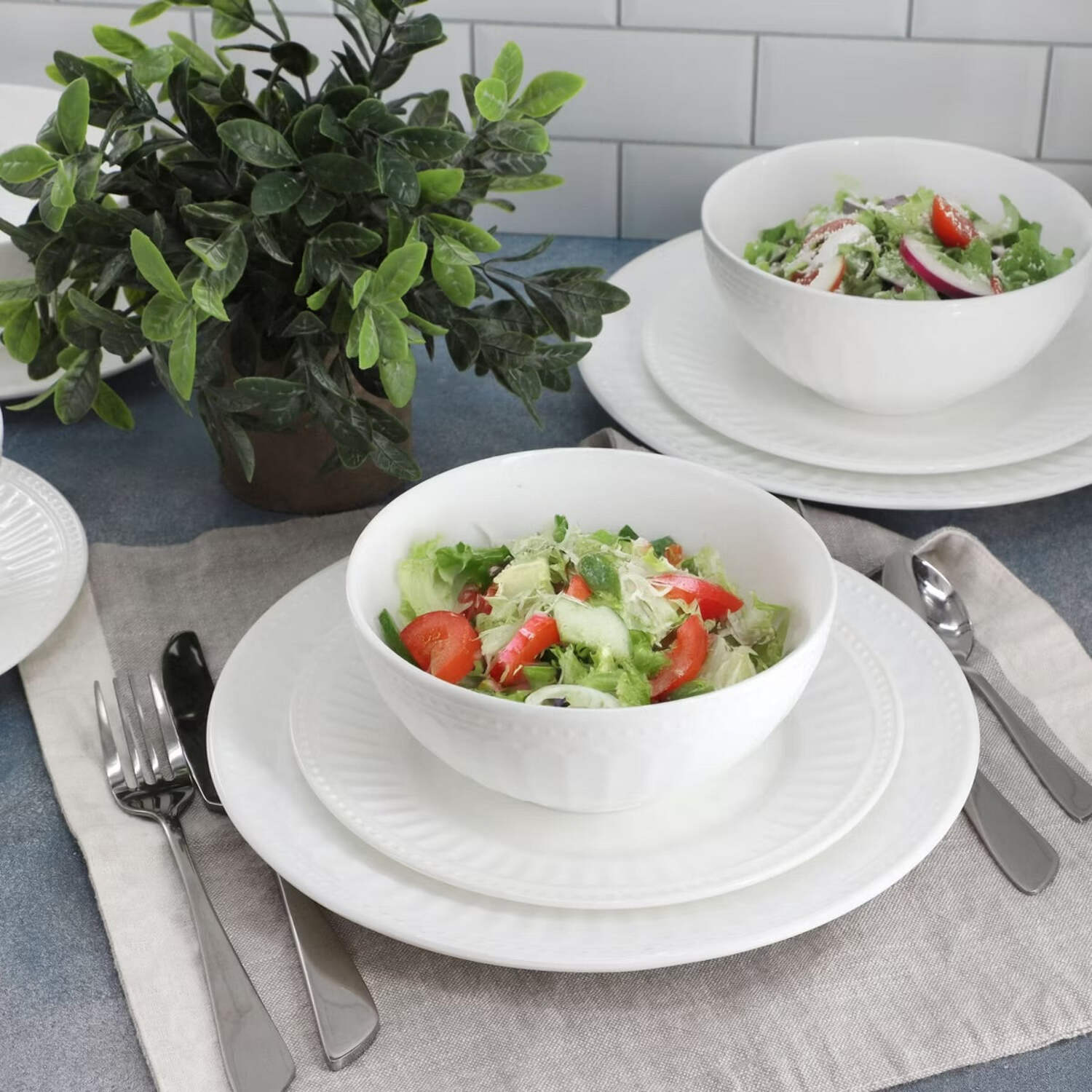 Gibson Ultra 142770.12 Ultra by Gibson Swanton Arch Break-Resistant Opal Glass Dinnerware Set, White - 12 Piece