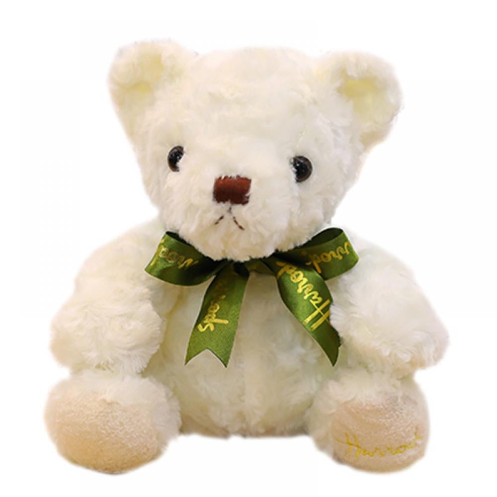 Miniature Fluffy Stuffed Animal Teddy Bear with Violet Plaid Bow Doll Craft DIY 