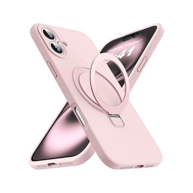 HAYAN Designed for iPhone 16 Case with Magnetic Invisible Stand Compatible with Mag-Safe Military Drop Tested Shockproof Silicone iPhone 16 Phone Cases for Women Men 6.1'', Pink