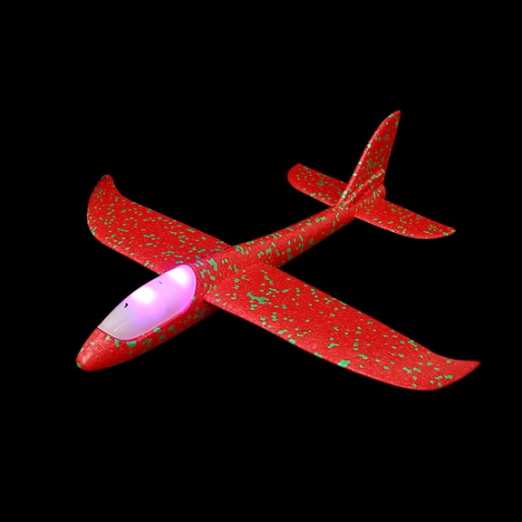 Foam Throwing Glider Airplane Led Light Up Hand Launch Flying Toy Red Diy Aircraft Model Outdoor Sports Game Birthday Gift for Kids Boys Girls Age 4-14