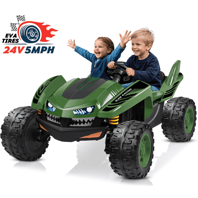 TOKTOO 24V Ride on Car for big Kids, 4WD Max 5Mph, 2-Seater Ride on UTV w/ 300W Powerful Motors, EVA Tires, Four Wheel Suspension, Remote Control-Green