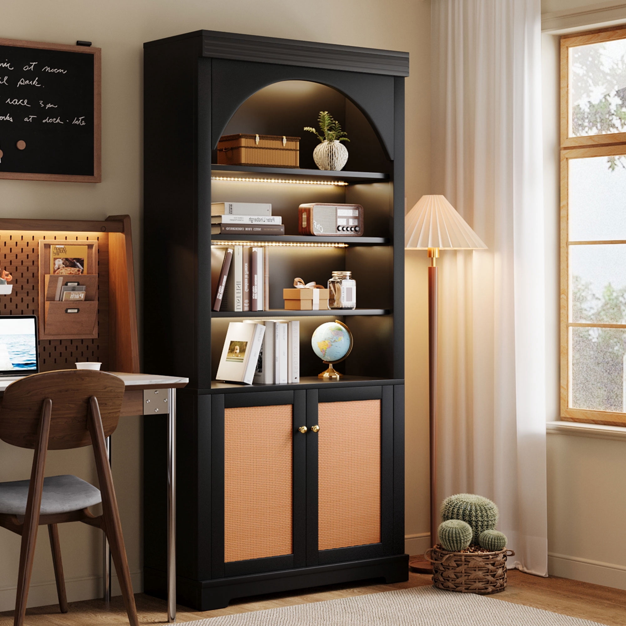71" Tall Bookshelf Suite with 4-layer LED Lightings, Bookcase with Open Adjustable Shelves