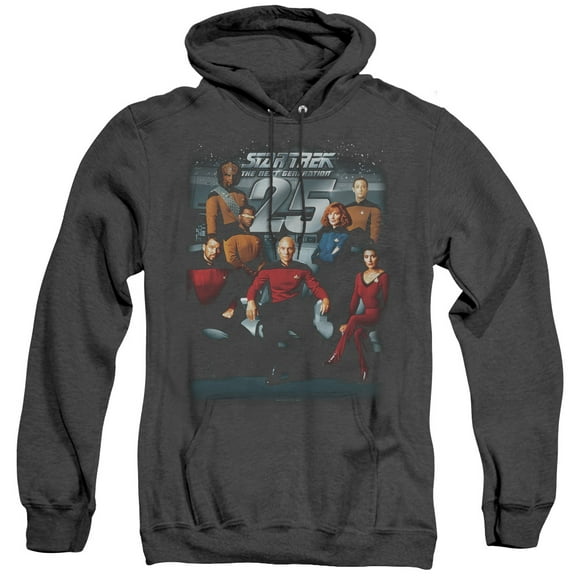 Star Trek 25Th Anniversary Crew Adult Heather Hoodie Sweatshirt Black