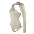 thumbnail image 6 of Skinny Solid Color One Shoulder Long Sleeve Bodysuit,Women Backless Asymmetric Unilateral Bodysuit Jumpsuit, 6 of 7