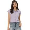 thumbnail image 1 of Camisa A Cuadros Con Cuello Abotonado Con Pu?os Enrollados Y Botones Lila M, 1 of 5