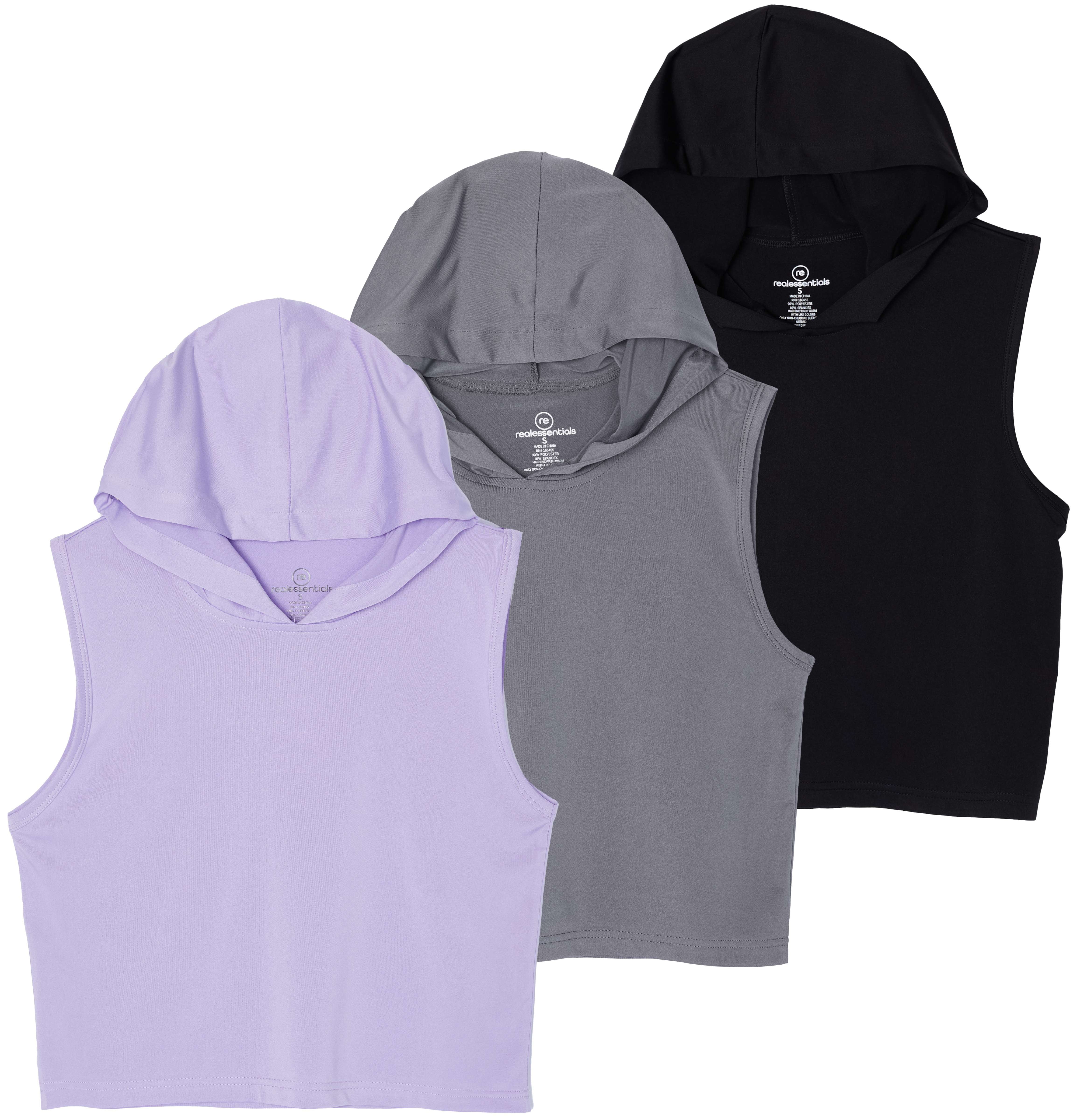 3 Pack: Women's Dry-Fit Sleeveless Cropped Tank Top Hoodie
