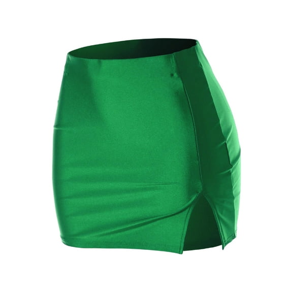 Made by Olivia Women's Satin Silky Elastic Waist Split Slit Hem Bodycon Mini Skirt