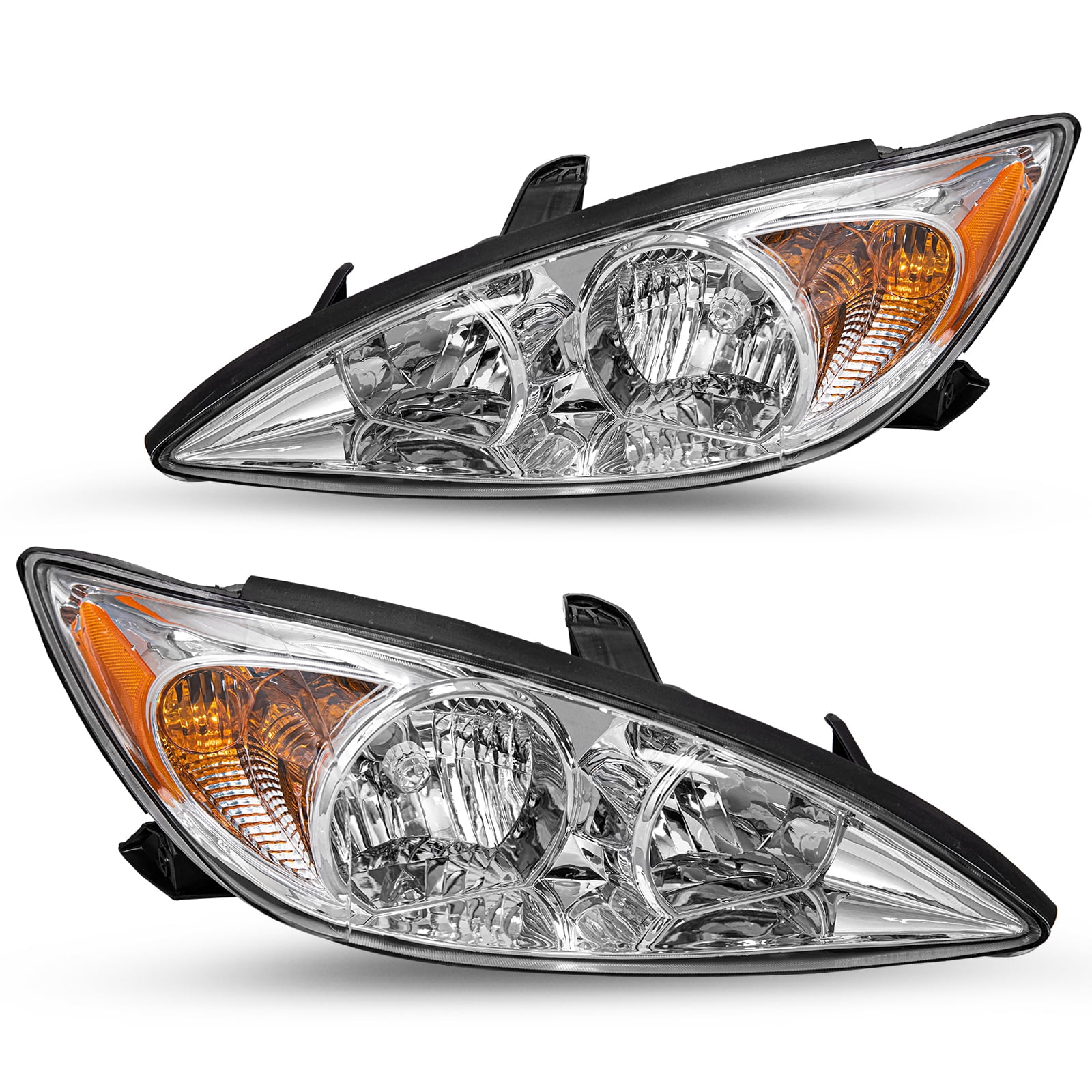 Headlights Assembly For 2002 2003 2004 Toyota Camry Chrome Amber Headlamps L+R