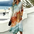 thumbnail image 5 of Women's Summer Maxi Dress V Neck Vintage Long Sleeve Work Casual Dress Elegant Formal Wrap Dress, 5 of 5