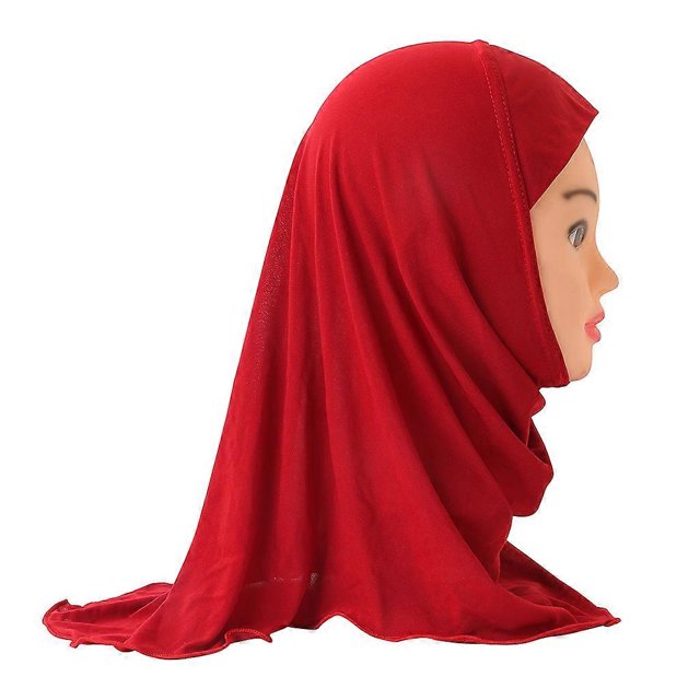 H061 Pañuelo islámico para la cabeza, estilo amira, liso, para niñas de 2 a 6 años