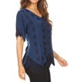 thumbnail image 4 of Sakkas Emma Womens Stonewashed V neck Short Sleeve Blouse Top Crochet Button Down - Blue - Medium, 4 of 5