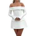 thumbnail image 2 of Women Mini Dress Off Shoulder Long Sleeve A Line Dress Short Formal Dresses Party Clubwear White S, 2 of 8