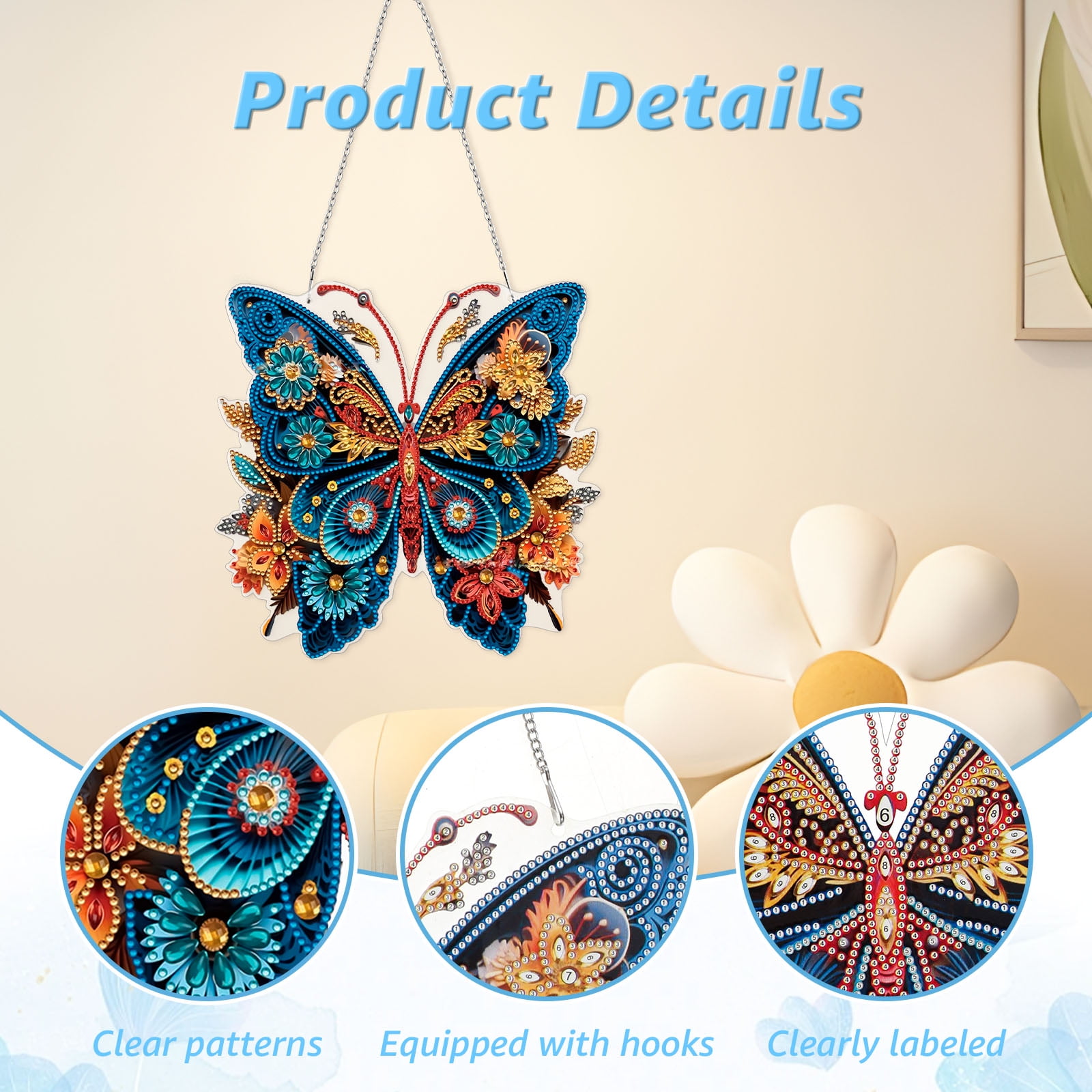 2 PACK DIY Hanging Diamond Art Pendant Painting Kit Butterfly, Special Crystal Gem Craft Painting Kit Ornament, Box Package,9.5x9.8inch