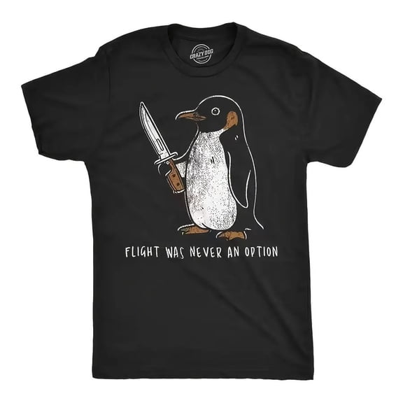 【New Arrival】"Flight Was Never An Option" Funny Penguin With Knife Graphic T-Shirt Humor Casual Cotton Tee