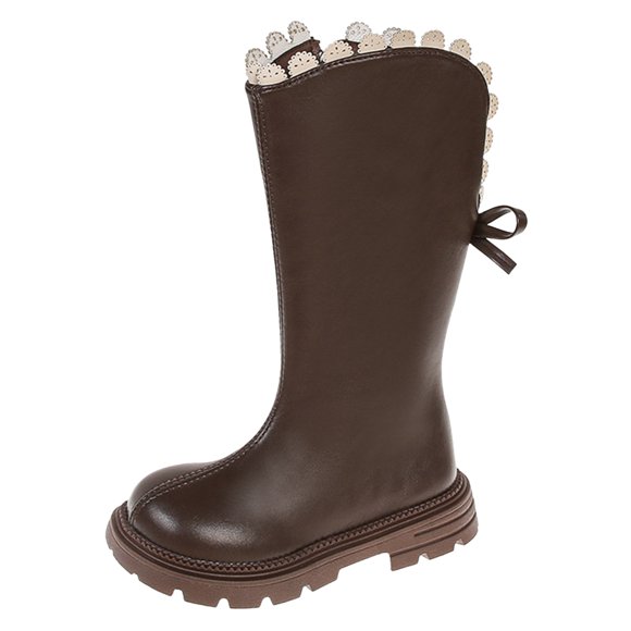 Yammkia Girl Boots Kids' Tall Field Boots, Starter Horse Riding Boots with Stretchy Easy-Fit Synthetic Leather and Rear Zipper Size 1 (Brown,Big Kids 1)