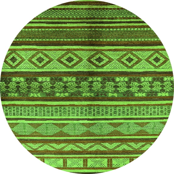 Ahgly Company Indoor Round Oriental Green Industrial Area Rugs, 4' Round