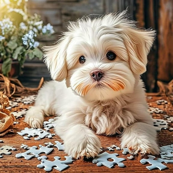 Attractive Jigsaw Dog Puzzles Maltese Dogs Cute Pets of Educational Fun Family Games Toys Kitchen Decor Family Color Puzzles 500 Piece