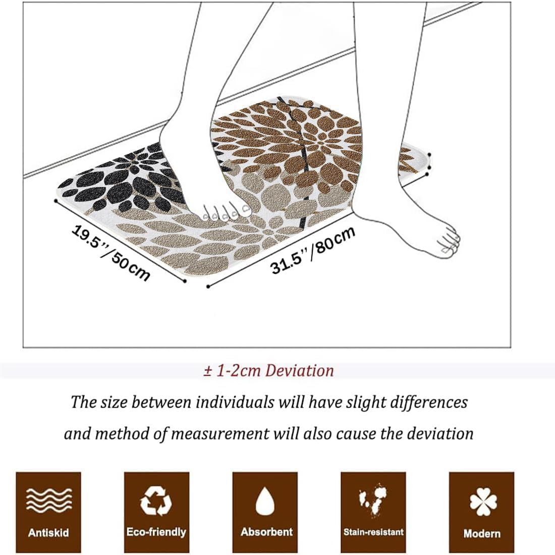 Brown and Black Dahlia Bathroom Rug Bath Mat Elegant Geometric Floral Non Slip Doormat Water Absorbent Area Rugs Carpet Thick Plush Door Mats Kitchen Bathtub Shower Floor Mats, 19.5x31.5 Inch