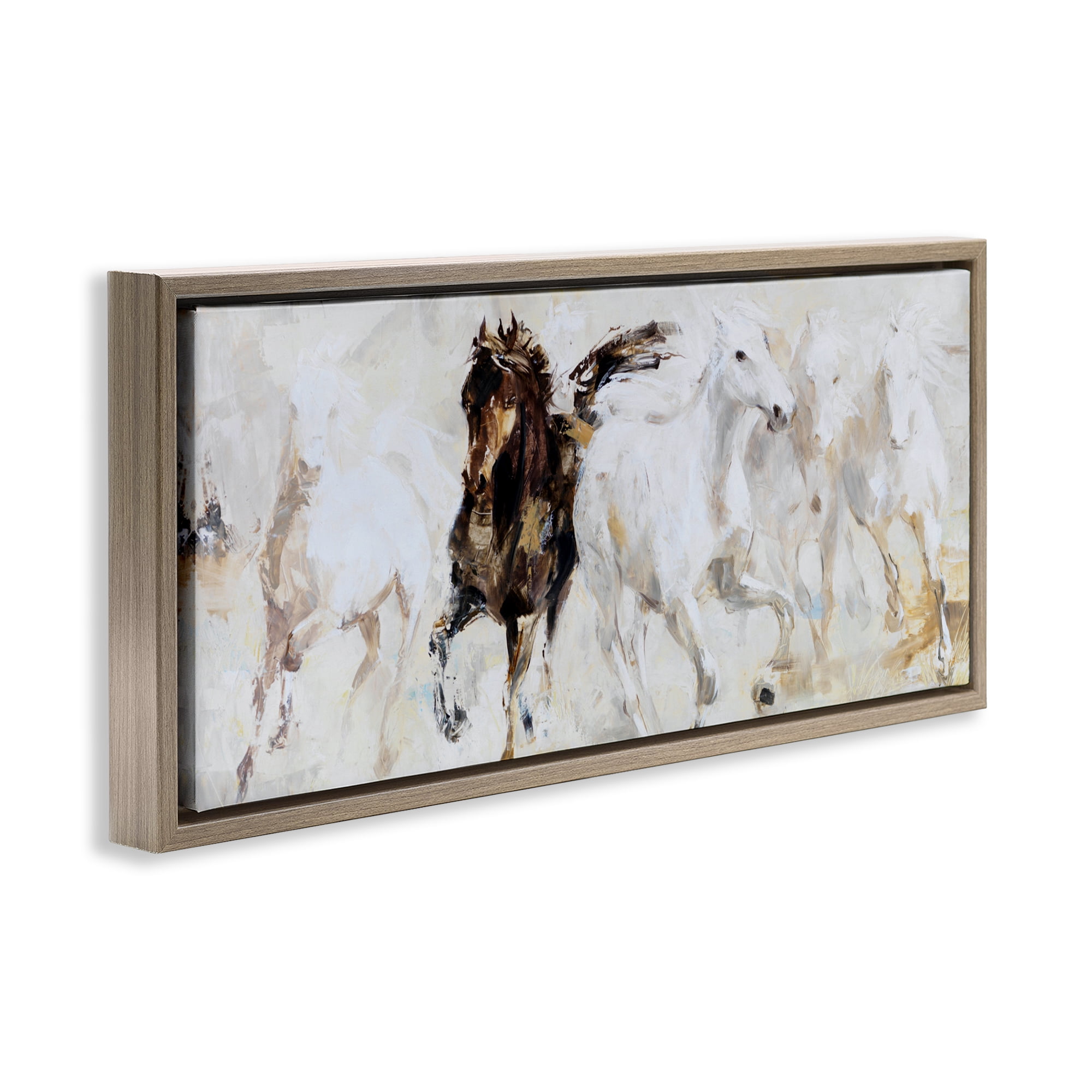 Stupell Industries Dancing Horses Abstract Scene Brown Framed Floater Canvas Wall Art, design by Lorenzo Collective