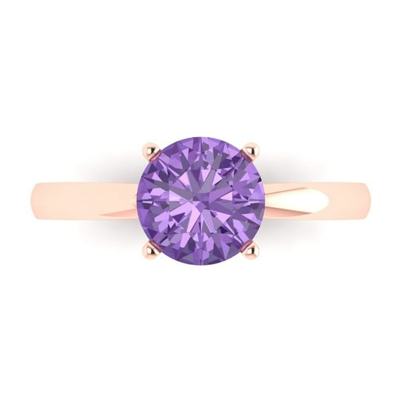 Solitaire Engagement Ring for Women - 1.5ct Simulated Alexandrite in 18K Rose Gold Promise Ring