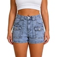 thumbnail image 2 of Conairie Jean Cargo Shorts for Women Y2k High Waist Stretchy Denim Shorts Summer Shorts with Pockets BU1 L, 2 of 4