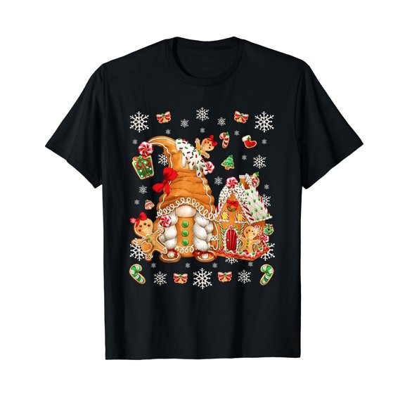 Cute Gingerbread House Decor With Christmas Gnome T-Shirt