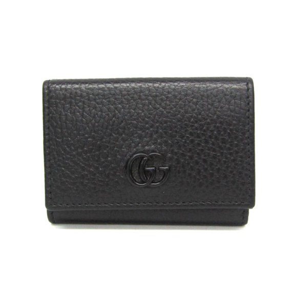 Pre-Owned Gucci Double G 735212 Women,Men Leather Wallet (tri-fold) Black (Good)