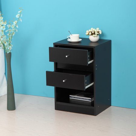 Two Drawer Bed Side Cabinet - Jaxpety Nightstands End Table Bedroom Furniture Bedside Cabinet Shelf 2 Drawer Black