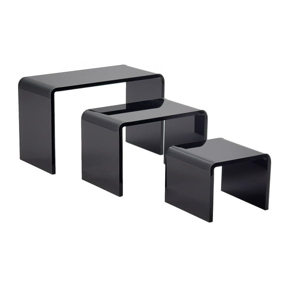 T'z Tagz New 2 Inch Deep 3 Piece Solid Black Acrylic Riser Display Stand Set 4