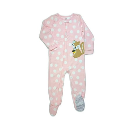 Carter's Toddler Girl's Pink Polka Dot Squirrel Fleece Pajama Sleeper, Size 4T