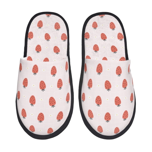 Fotbe Strawberry Pantuflas Peludas para Mujer con Estampado, Zapatillas de Peluche, Zapatos de Invierno para Casa, Uso Interior y Exterior-Medium