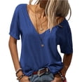 thumbnail image 2 of Deep V-neck Women Short Sleeved Casual Solid Colro T-shirt Tops, 2 of 4