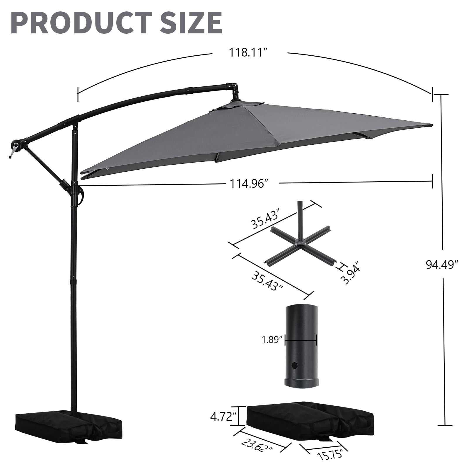 Autlaycil 10FT Cantilever Patio Umbrella, Hanging Offset Umbrella with Umbrella Stand - Gray