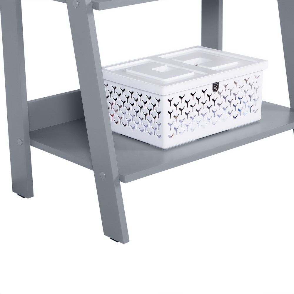 Madesa Modern 5-Tier Ladder Shelf Pantry Storage Space 24 Inch Wooden Free Standing Bookshelf Utility Shelves for Home Office Study Room and Kitchen  - Grey