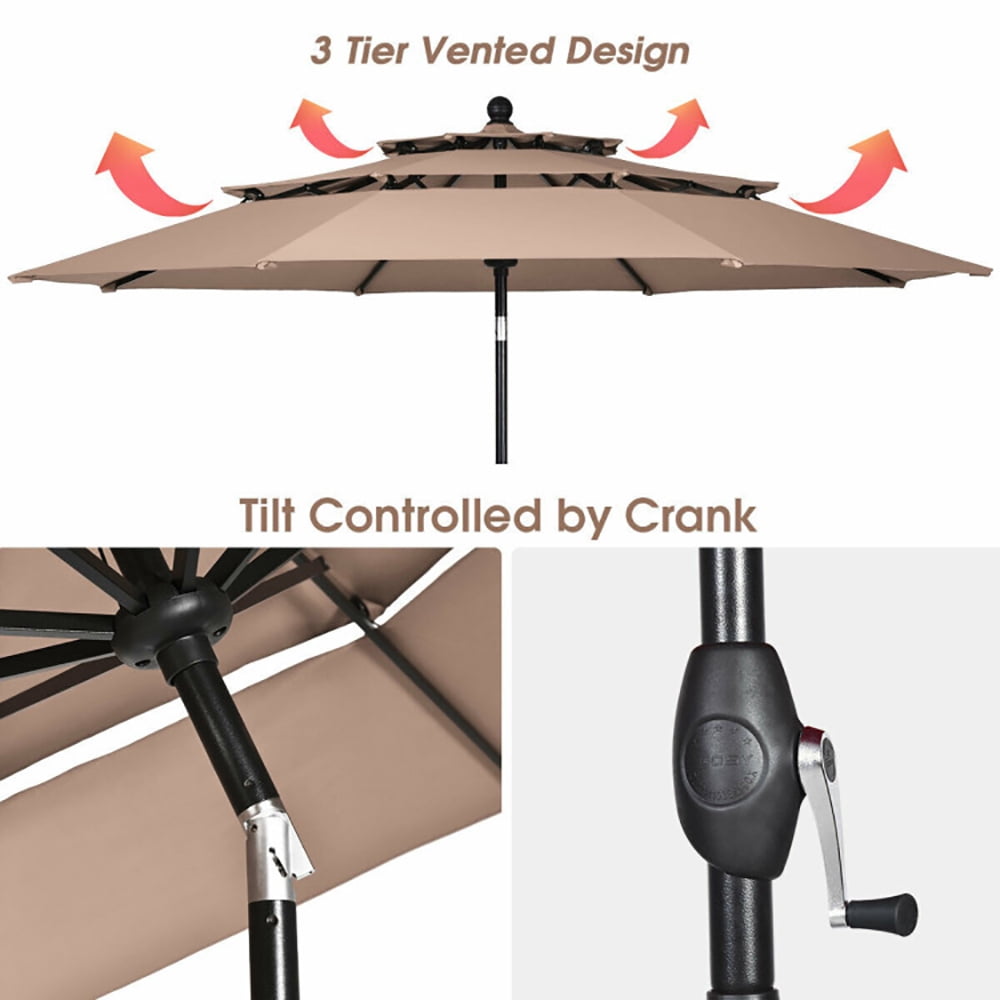 Aimee Lii 10ft 3 Tier Patio Umbrella Aluminum Sunshade Shelter Double Vented without Base, Sunbrella Patio Umbrellas, Beige Aimee Lii 10ft 3 Tier Patio Umbrella Aluminum Sunshade Shelter Double Vented without Base, Sunbrella Patio Umbrellas, Beige