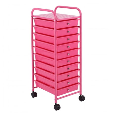 10 Drawer Rolling Storage Cart Metal Frame Craft Organizer on Wheels Multi-Tier Mobile Utility Cart with Drawer Toy & Paper Storage Organizer Cart for Home Office School Classroom