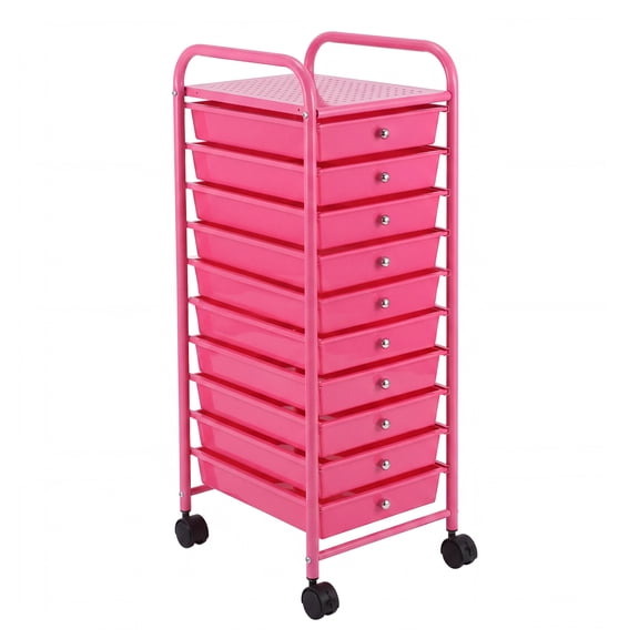 10 Drawer Rolling Storage Cart, Metal Frame Craft Organizer on Wheels, Multi-Tier Mobile Utility Cart with Drawer, Toy & Paper Storage Organizer Cart for Home Office School Classroom