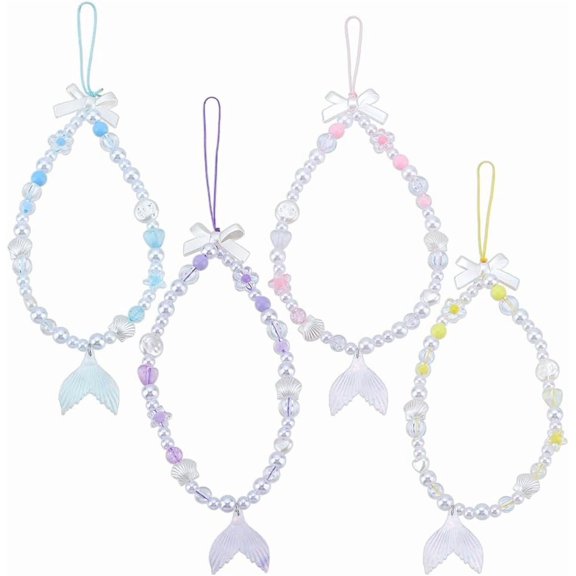 4 Colors Phone Wrist Strap Cute Phone Charms Strap Beaded Phones Bracelet Straps with Fishtail Charm Aesthetic Cell Phones Accessories
