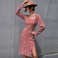 thumbnail image 5 of Women Long Sleeve Square Neck Floral Print Empire Waist Split Midi Long Dress, 5 of 13