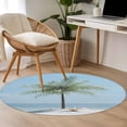 thumbnail image 4 of Summer Beach Round Rugs for Living Room 3ft Ocean Palm Tree Blue Sky Shore Starfish Scenery Non Slip Circle Rug Washable Low-Profile Indoor Carpet for Bedroom, Dining Room, Bathroom, 4 of 9