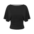 thumbnail image 5 of Women's T Shirt Elegant Solid Color Tees Batwing Sleeve Solid Color Round Neck T Shirt For Casual Everyday Wear Trendy Tops, 5 of 5