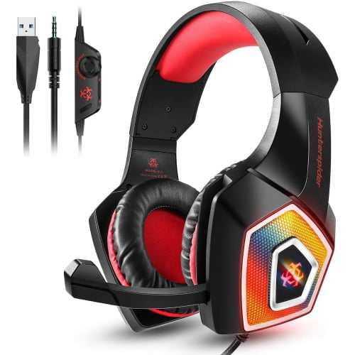 Gaming Headset w/Mic for Xbox One, PS5, PS4, PC, Nintendo Switch playstation 5 - Stereo Bass Headphones - 3.5mm - Lightweight Over Ear Headphones with LED Light, Volume Control, Noise Canceling