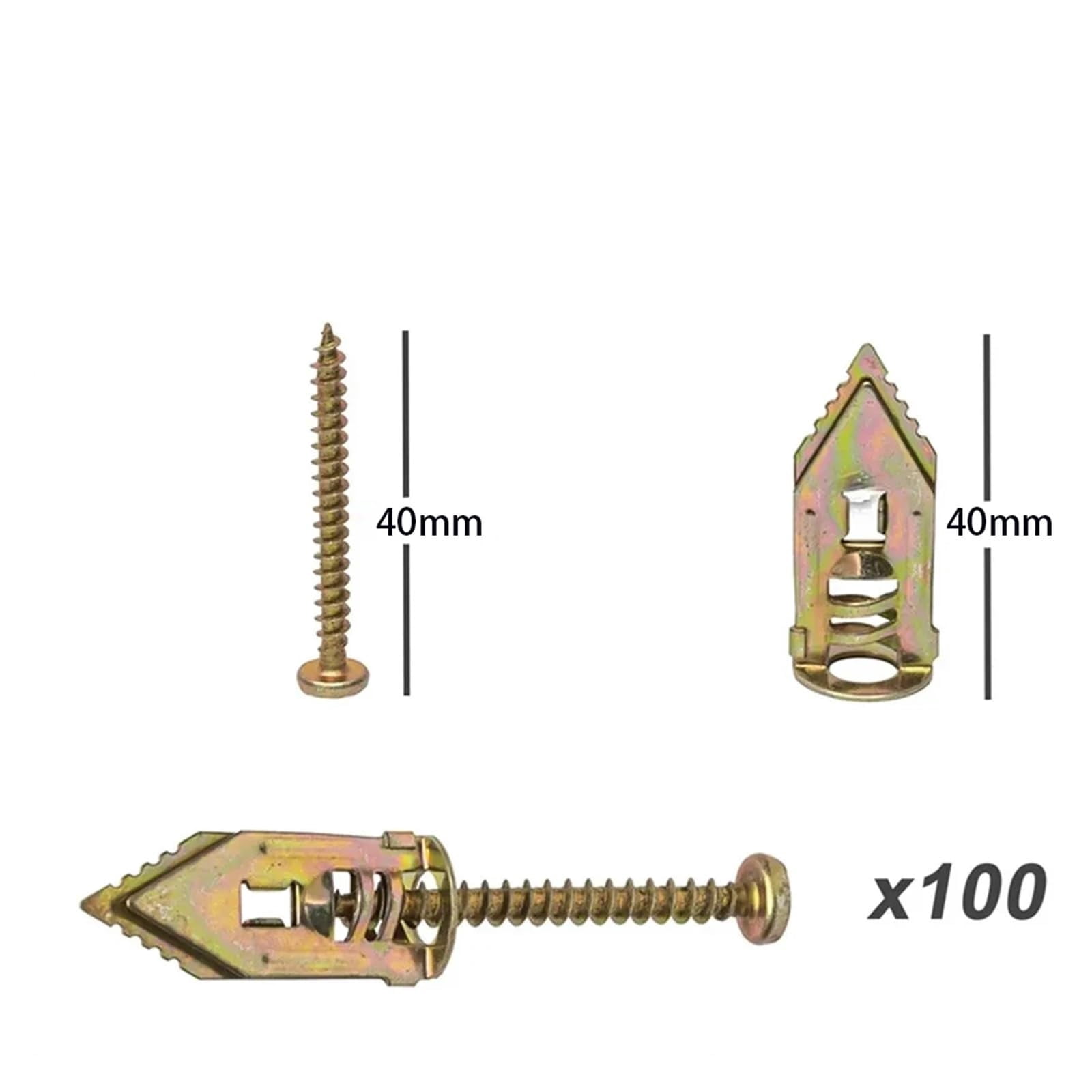 100/200pcs Self Drilling Drywall Anchors with Screws, 12X40mm Heavy Duty Metal Expansion Nail & Self-Tapping Screw Kit for Drywall