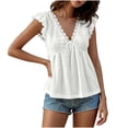 thumbnail image 2 of Ovbmpzd Lace Casual Tops for Women Summer White Classic Fit Short Sleeve V-Neck Casual Blouses & Tops Summer Tops for Women Trendy,M, 2 of 6