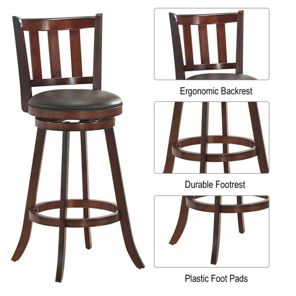 Demi Bonn 31" 2 Pieces 360 Degree Swivel Wooden Counter Height Bar Stool Set with Cushioned Seat-, Brown