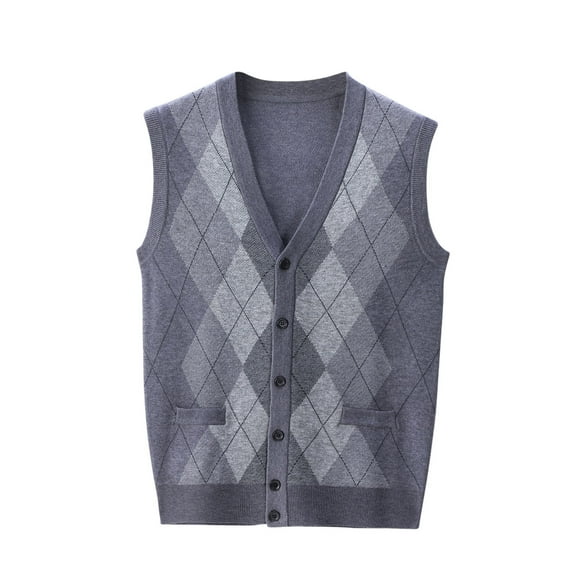 Wancir Men's Sweater Vest Cardigan Button Front Knitwear Contrast Color Argyle Sweater Vest